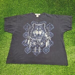 Vintage Y2K Dream-Catcher Wolf Shirt 2XL/3XL 27x29 Black